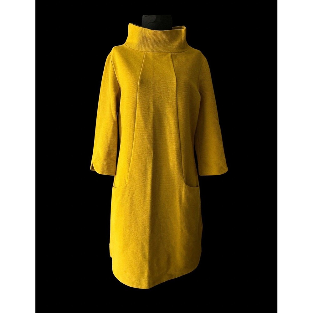 Boden Estella Jacquard Tunic Dress Funnel Neck 3/4 Sleeve in Mustard Yellow SZ.8